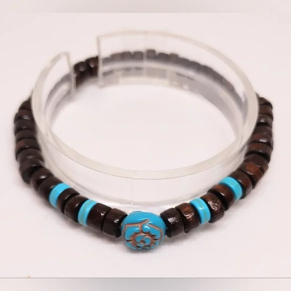 Men's‎ Bracelet Beaded Turquoise Beads Brown New f70