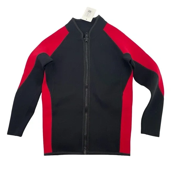 Realon Men Wetsuit Jacket Full Zip Long Sleeve Black Red Neoprene Small