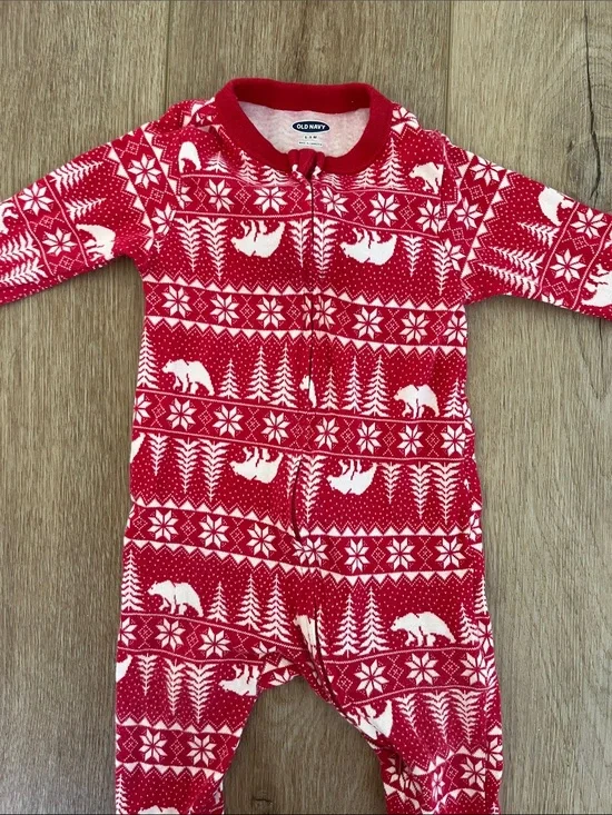 Old Navy Red & White Polar Bear Fair Isle One-Piece Pajamas