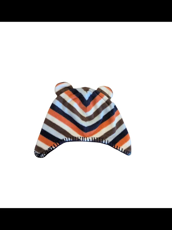 EUC Old Navy Baby 6-12 month fleece hat ears stripe orange blue