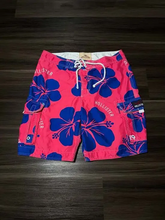 Hollister Pink and Blue Floral Cargo Swim Trunks