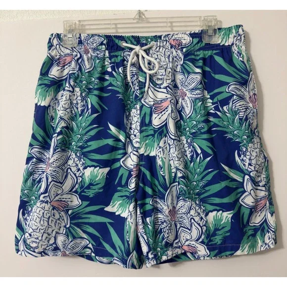 Boardies Swim Trunks Mens Large Blue‎ Tropical Pineapple Hawaiian Drawstring