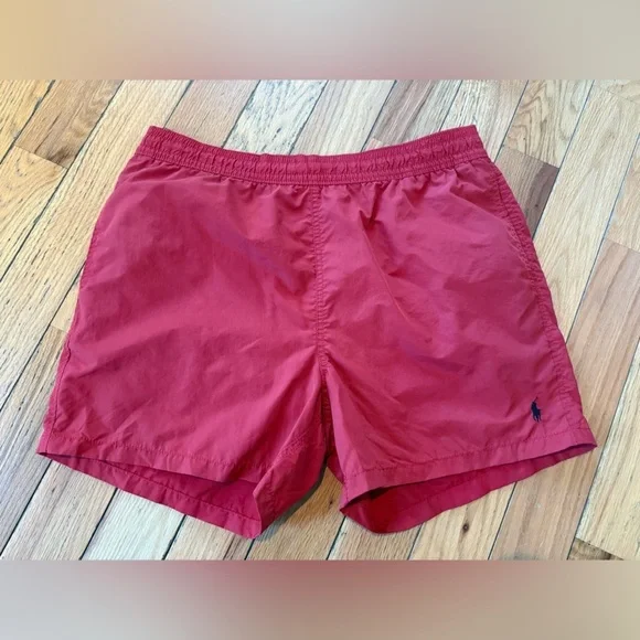 VTG Polo Ralph Lauren Red Swim Trunks Lined Lifeguard Shorts Men’s Size L