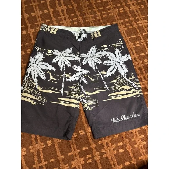 U.S POLO Men's Multicolor Palm tree‎ design Swim trunks Medium