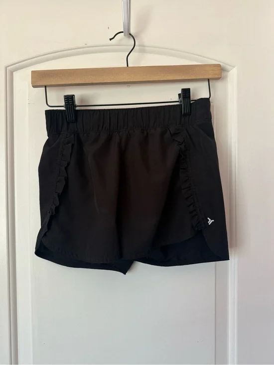 Athletic Black Girls Ruffle Trim Shorts