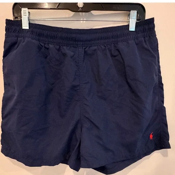 Polo Ralph Lauren Mens Navy Blue‎ Swim Trunks Red Pony Logo Mesh Lined Large