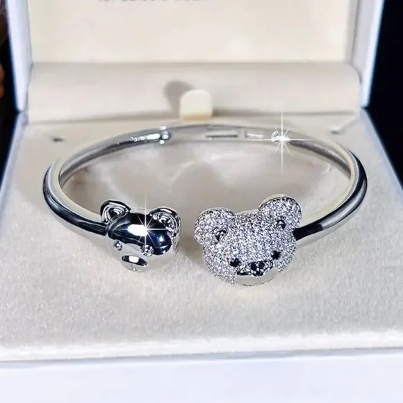 18k Gold Plated Diamond Bear Bracelet Bangle