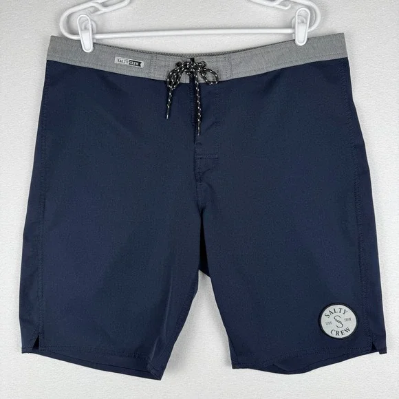 Salty Crew Keeper Trunks Mens 36 Navy Blue‎ Board Shorts Patch Logo Beach Surfer