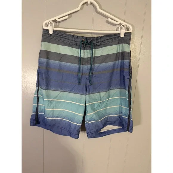 Nautica Board Shorts Mens 36 Blue Striped Drawstring Swim‎ Trunks