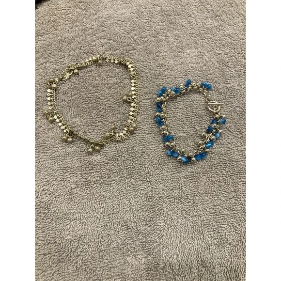 Vintage Silver Tone Charm Jewelry Lot Blue Bead Bracelet & DS David Sigal Anklet