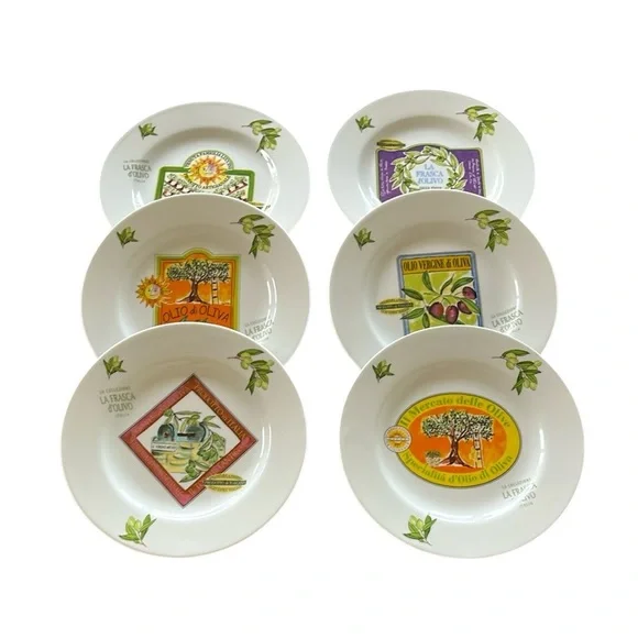 Crate & Barrel | La Frasca d’Olivo Collection of 6 Hors d'oeuvres Plates…