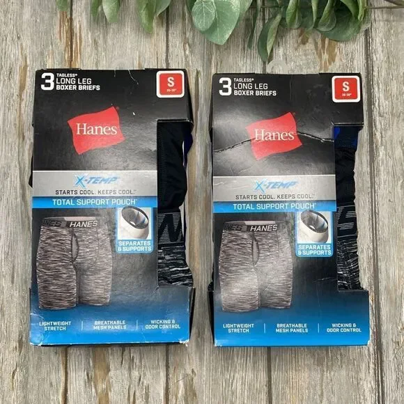 Hanes X-Temp Total Support Pouch Long Leg Boxer Briefs Underwear 2, 3-Packs S
