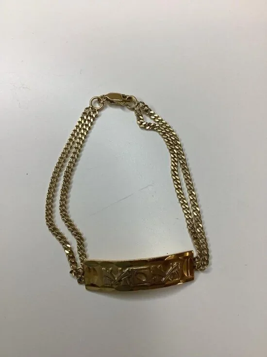 14K Yellow Gold, 8g Women’s “MOM” ID 7inch Bracelet Cuban Link Double Chain.