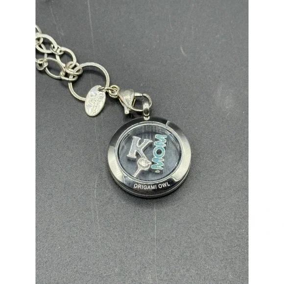 Origami Owl Floating Living Locket Necklace Silver Mom Letter K Wine Glass 15