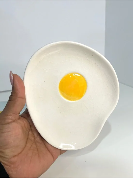 THREE EGG YOLK PLATES Ceramic Egg Yolk Accent Dish