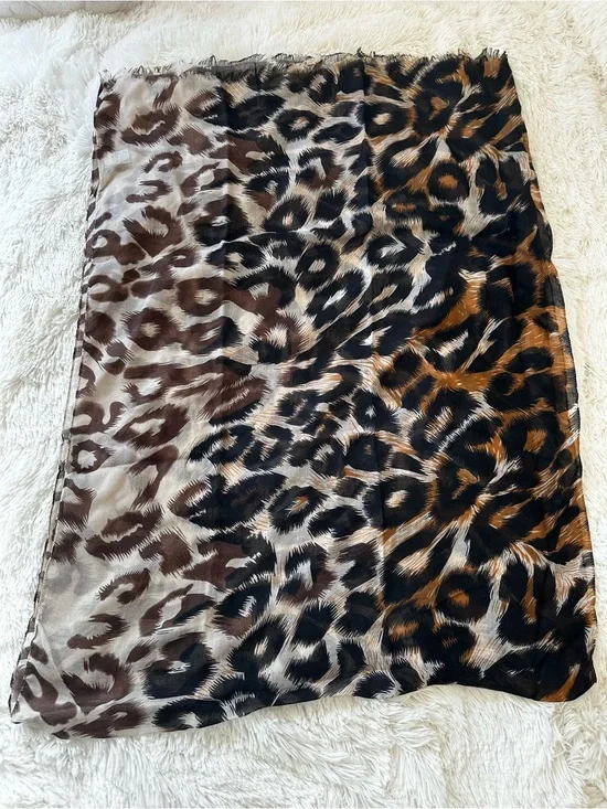 Joan Rivers Classics Collection Leopard Print Scarf Black Brown Cream NWT