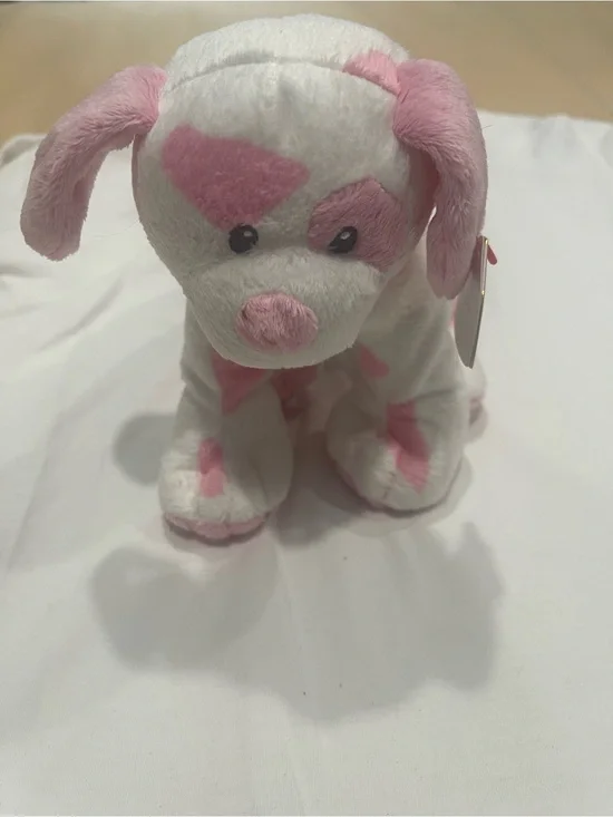 Ty White and Pink Plush Puppy Dog Toy