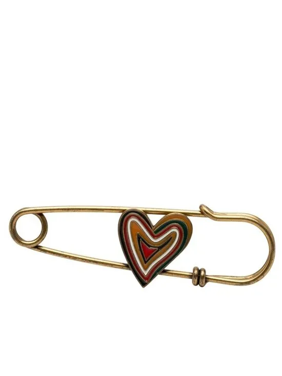Dior Heart Pin Brooch Gold Multicolor Plated