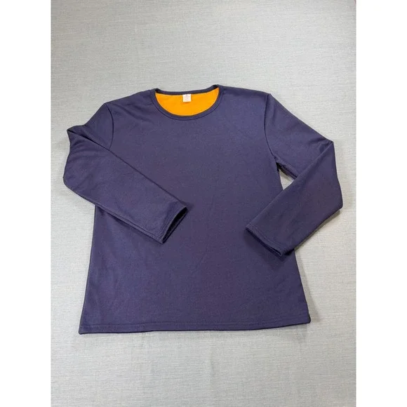 Navy Blue Long Sleeve Thermal Base Layer Top Orange Fleece Lined Mens 2XL