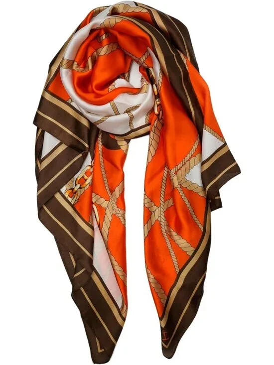 Women's Orange Chain Long Skinny Silky Lightweight Sunscreen Shawls Wraps