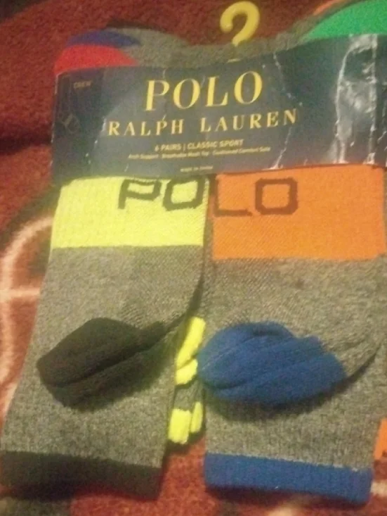 Polo by Ralph Lauren Gray Crew Socks with Neon Yellow, Orange & Blue Accents