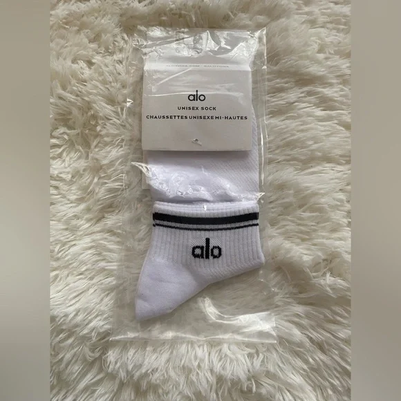 ALO Yoga White and Black Half-Crew Socks Unisex