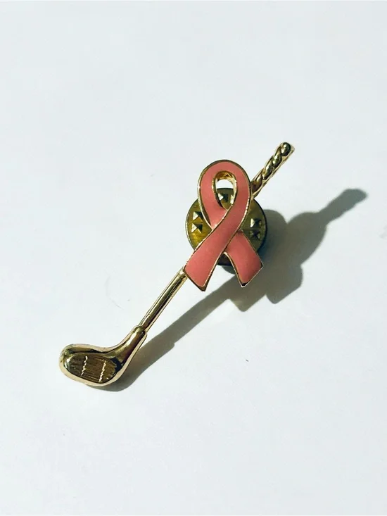 Pink Ribbon Golf Club Lapel Pin - Women Jewelry, Cancer Awareness Pin