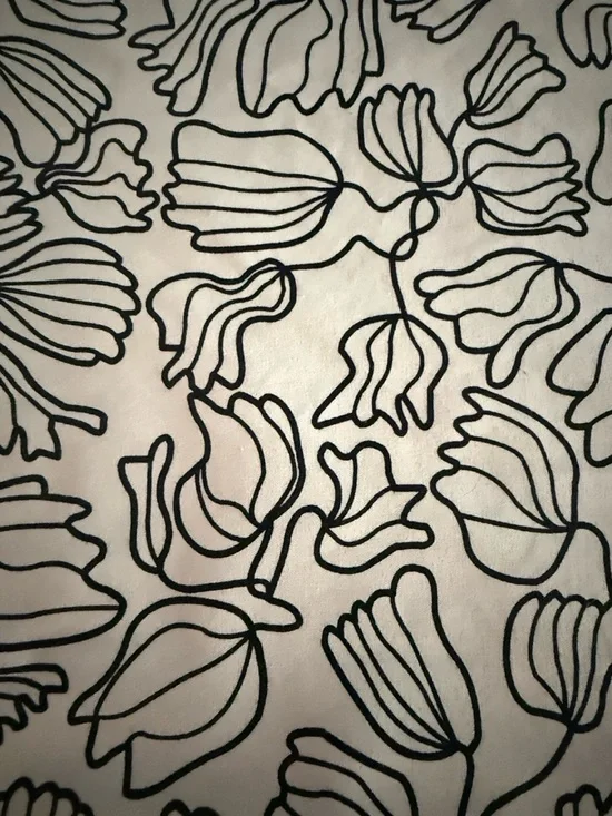 Fabric Remnant Modern Black ivory 55x73 in Abstract Floral Print by IKEA Sweden