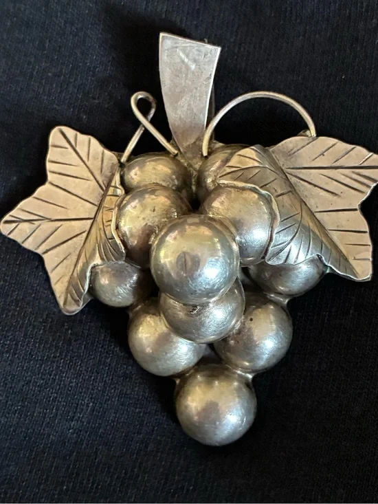 Vintage Silver Taxco Grape Cluster Pendant or Brooch