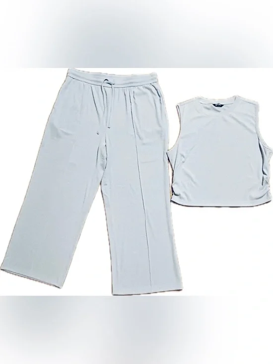 BTFBM Women's Summer 2-Piece Ribbed Knit Lounge Set XXL Light Blue
