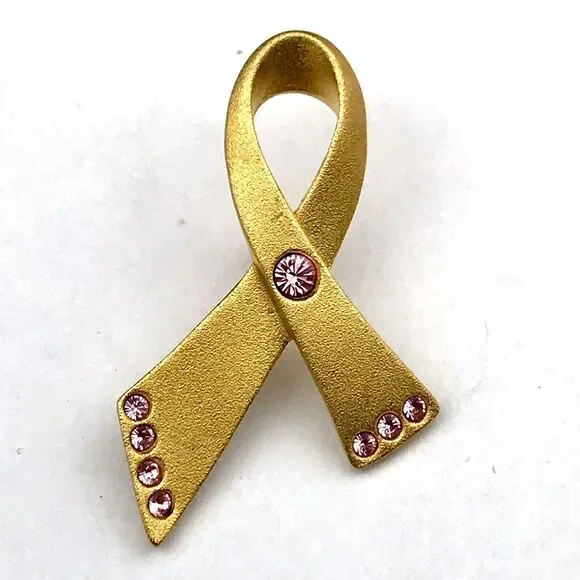 AVON Pin Pink Stone Ribbon Gold Tone Breast Cancer Awareness Collectible