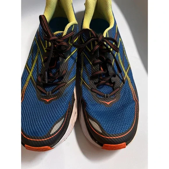 Hoka One One Clifton 3 Mens 10.5 Blue‎ Red Orange Running Shoes 1012046 BRON