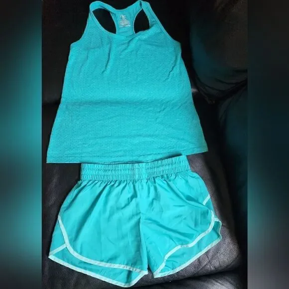 💕SET Athletic Works S (4-6) aqua shorts & matching raserback tank