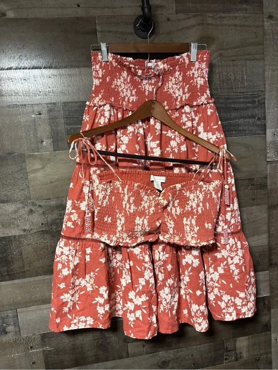 House of Harlow 1960 Rust Floral Tiered Maxi Skirt/ Top Set Medium