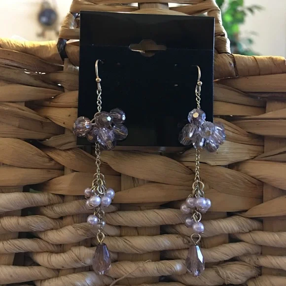 Vintage bead cluster long dangle earrings