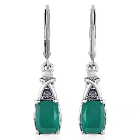 Emeraldine Quartz Simulated Tanzanite Color Diamond Lever Back Earrings