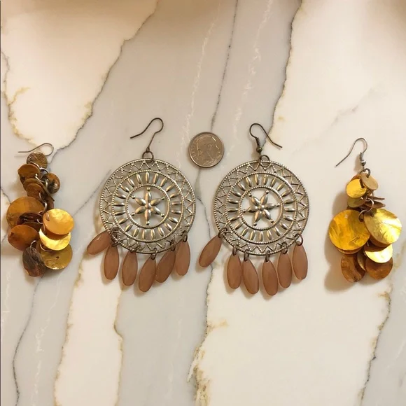Boho Silver and Amber Dangle Earrings 2 Sets Women Jewelry