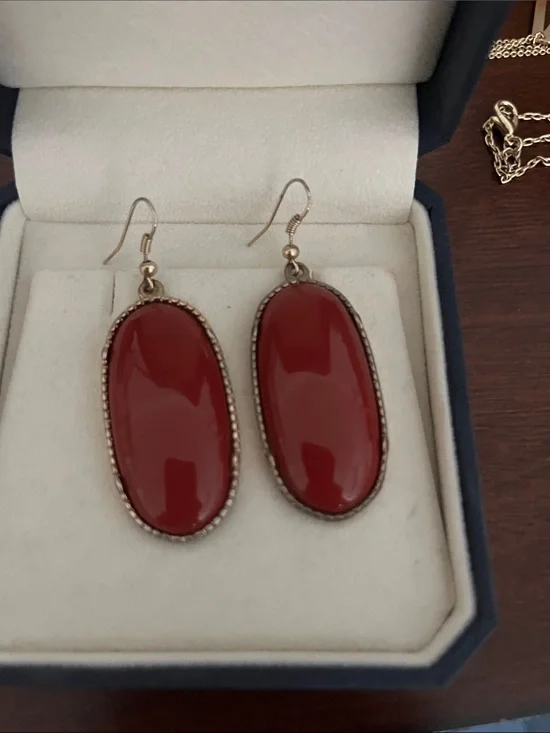 Red Oval Drop Earrings - Women Jewelry