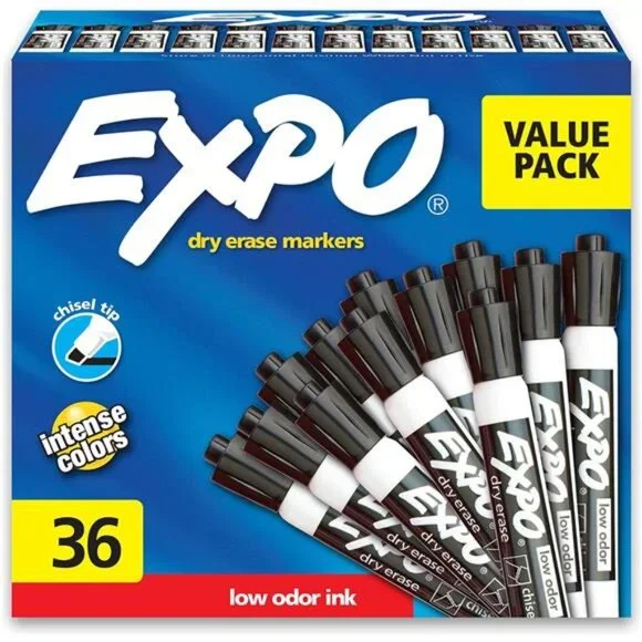 36 Pcs Dry Erase Markers Whiteboard Chisel Tip Black Home Office School Supplies