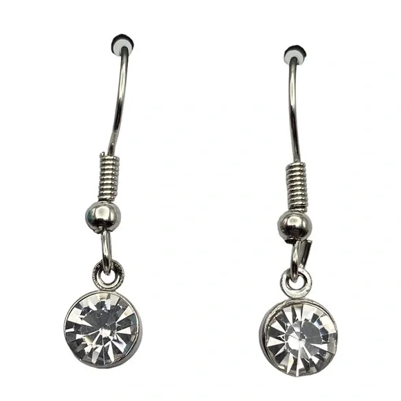 Earrings Silver Metal Tone Clear Rhinestone Dangle‎ Earrings