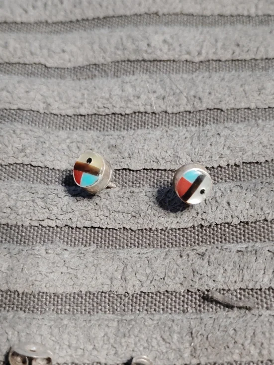 Sterling silver Native Zuni Tiwa Inlay Stud Earrings