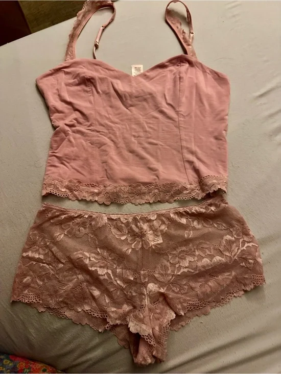 Victoria's Secret Dusty Rose Lace Cami & Lace Boyshort Set