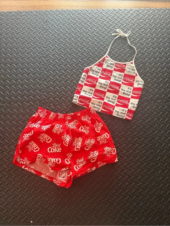 Coca Cola Red & White Logo Halter Top with Red Logo Shorts
