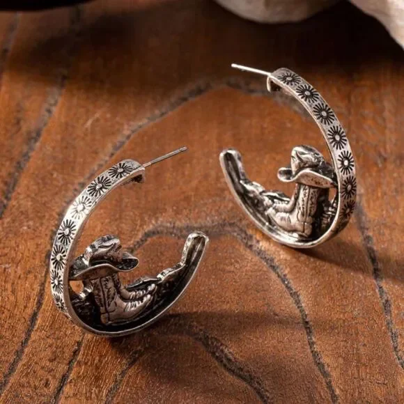 3for$20 1 Pair Retro Souther West Western Cowboy Hat Boots Design Hoop Earring