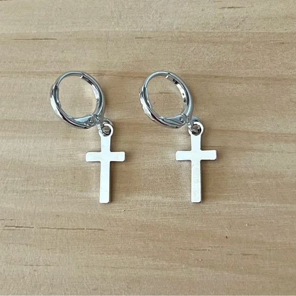 NEW | cross dangle huggie hoop earrings