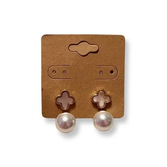 NEW Clover And Pearl Gold Tone Jacket Earrings