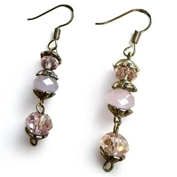 VINTAGE-INSPIRED DANGLE EARRINGS – STERLING HOOKS & PINK FACETED BEADS