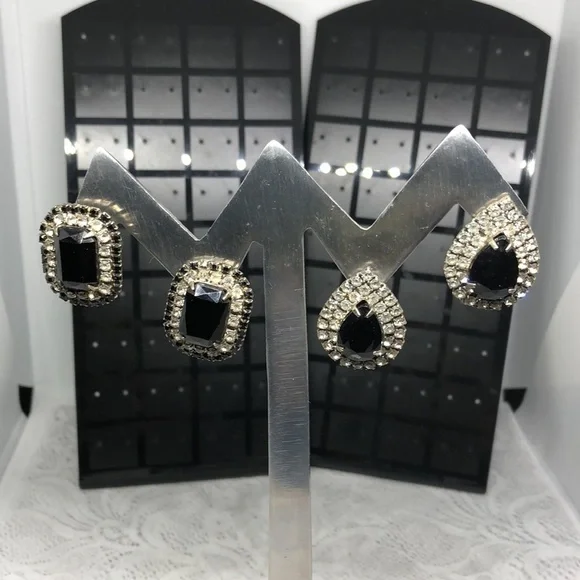 BUNDLE lot 2 vintage rhinestone formal glam statement earrings.