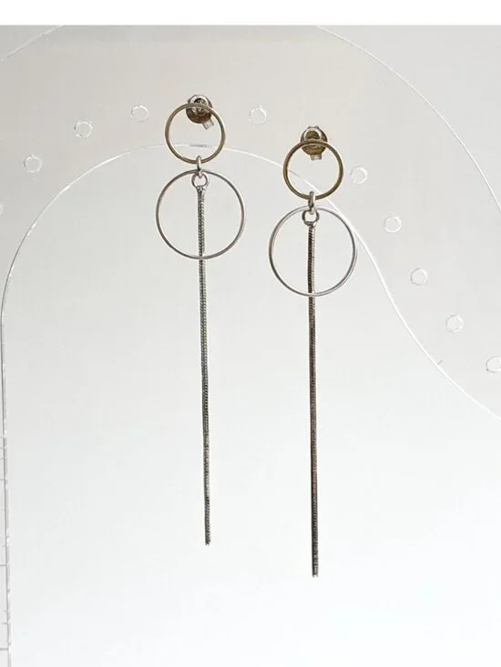 Minimalist Double Circle Vintage Sterling Silver 925 Dangle Drop Earrings