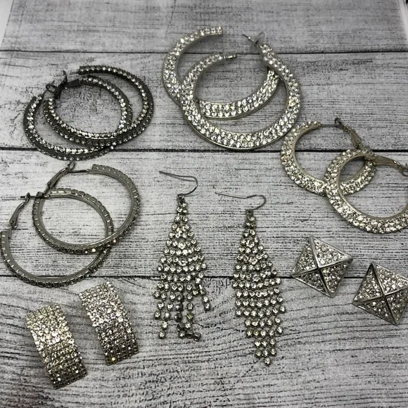 Bundle lot 7 dazzling rhinestone glam earrings statement variety